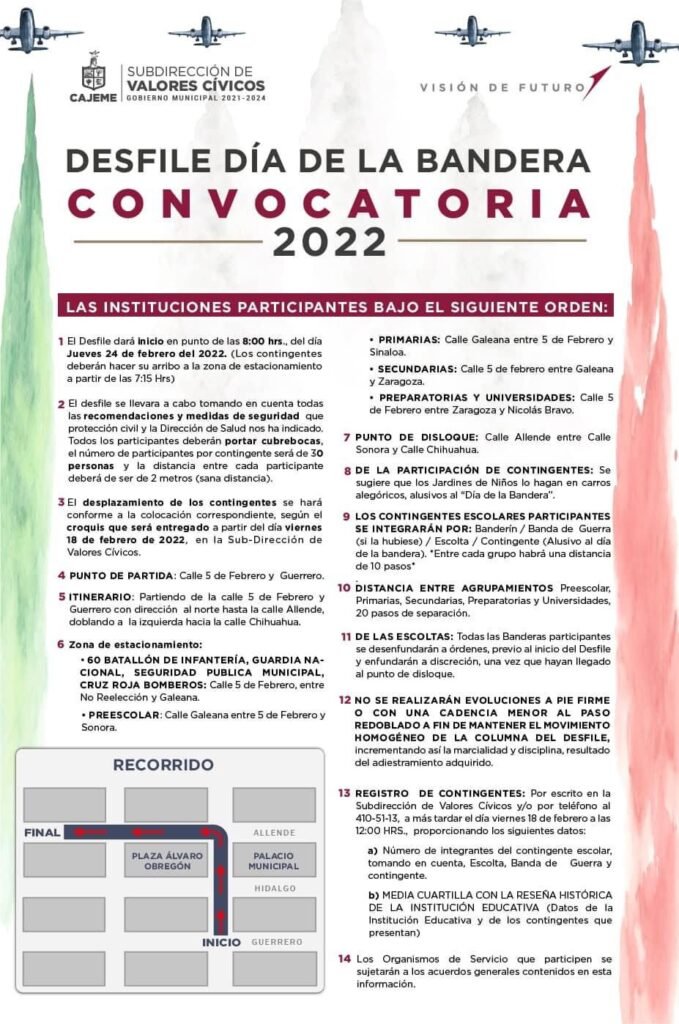 CONVOCAN A PARTICIPAR EN DESFILE CÍVICO POR EL ANIVERSARIO DE LA BANDERA MEXICANA