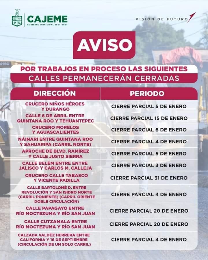 #Aviso|  Continuamos trabajando por las vialidades de #Cajeme.